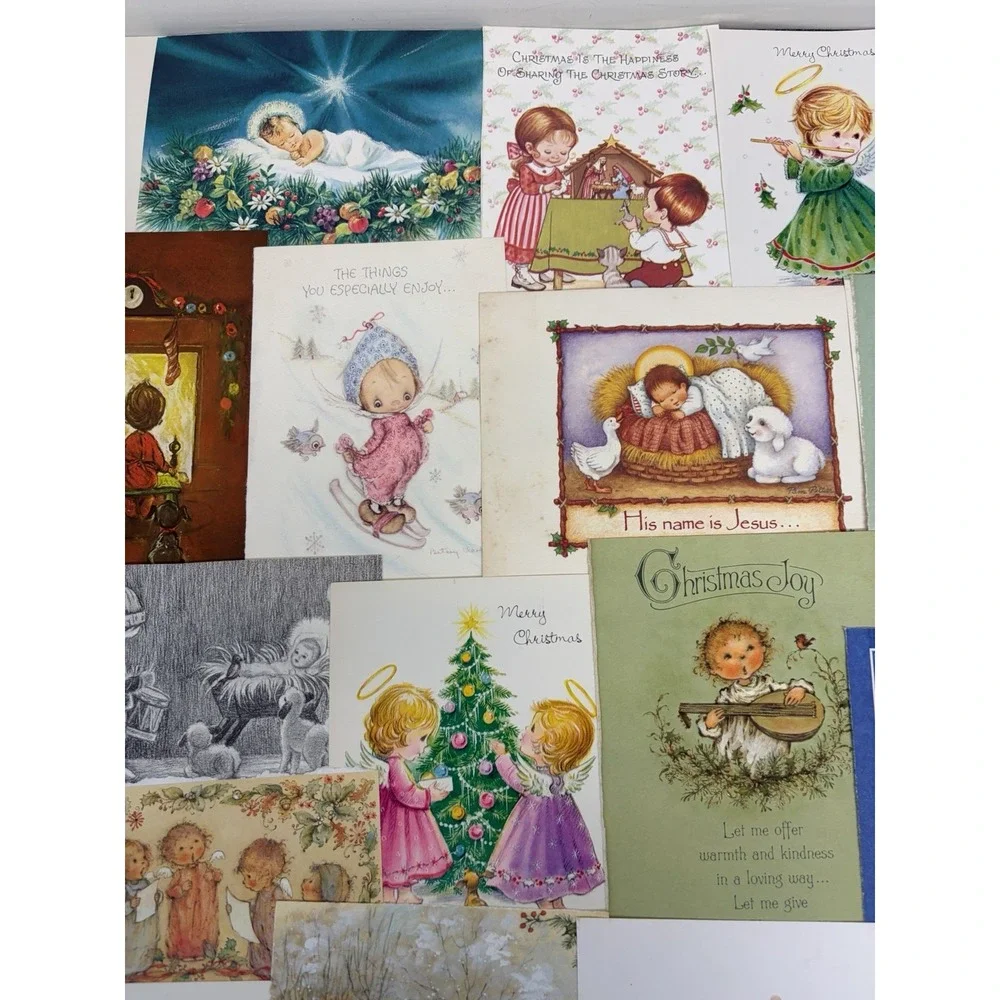 Vintage Christmas Cards Fronts ONLY Kids Children Scrapbooking Crafts Lot of 50+